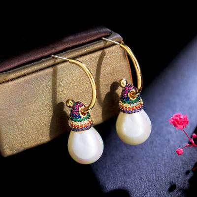Needle Tide Brand Rainbow Earrings Retro Court Style Colored Zircon Heavy Industry Ear Hooks Small Skirt Earrings