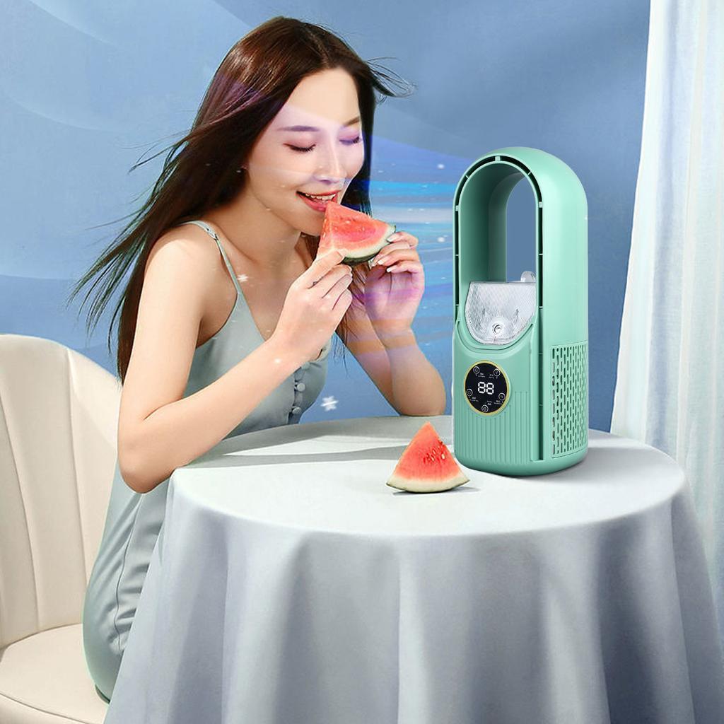 Ventilator ohne Rotorblätter 6 Geschwindigkeitsstufen 100ml Wassertank Leise USB Tisch-Nebelkühlventilator mit Timer Grün