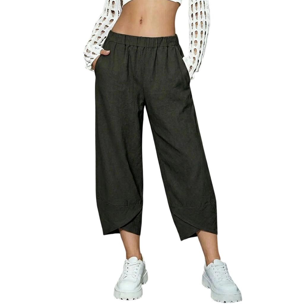 Women's Loose Fit Pants with Elastic Waistband and Hem for Casual Everyday Wear