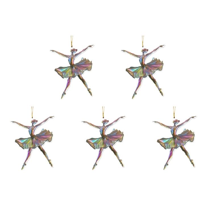 Set Of 5 Ballet Dancer 2D Ornament Acrylic Pendants Christmas Tree Decoration Handmade Jewelry for Dance Enthusiasts