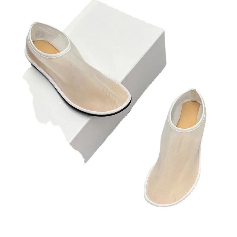 lace mesh flat shoes woman round toe high top summer loafers women air-mesh breathable flats transprent mocasines big size 43