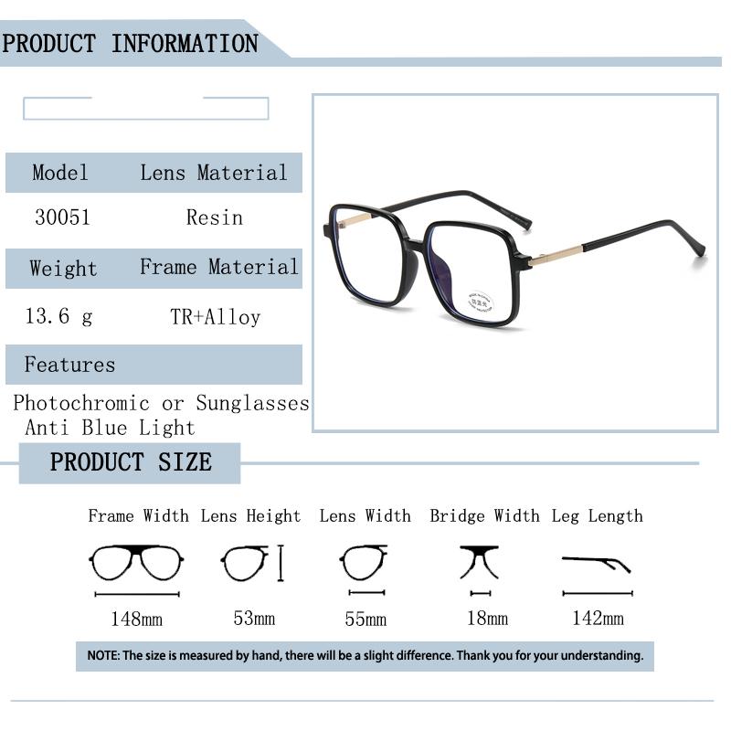New Anti Radiation Oversized Frame Myopia Glasses Shades for Woman Man Transition Photochromic Eyewear Replaceable Lens