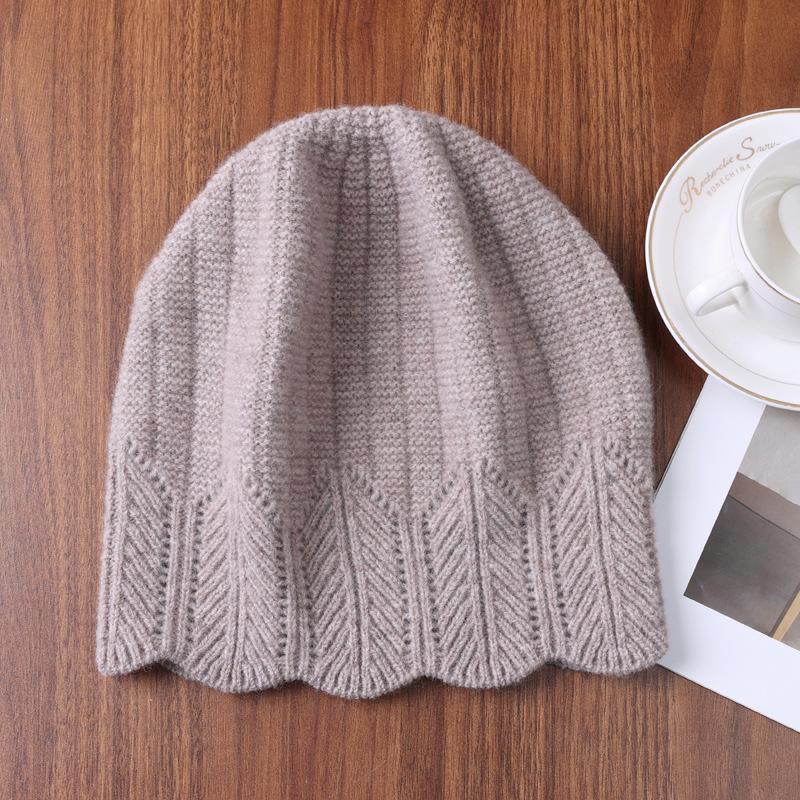 Versatile Pure Wool Knitted Beanie - French Openwork Design, Warm Ear and Head Protection