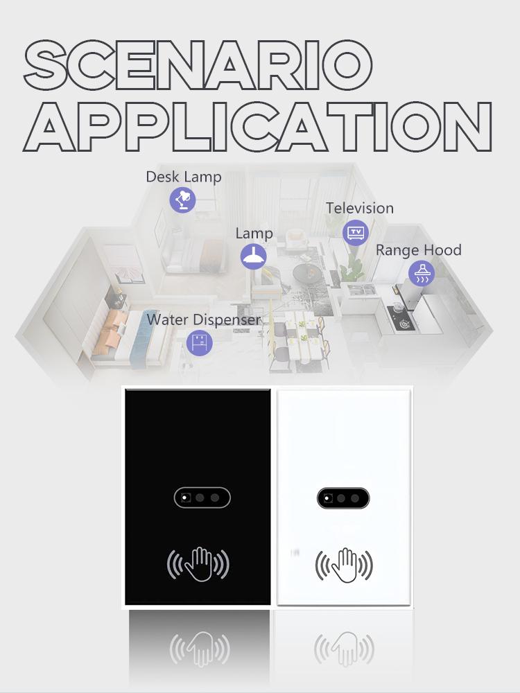 US PC Smart Glass Screen Panel Wall Switches Infrared Sensor Double Pole 90-250V 10A Power Supply 240V Single Pole