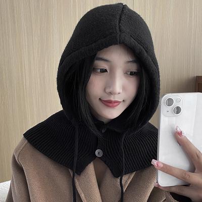 Winter-Sturmhauben-Mütze, warme gestrickte Damen-Kapuzenmütze, einfarbig, einteiliger Halspullover, Outdoor-Kaschmirkappen