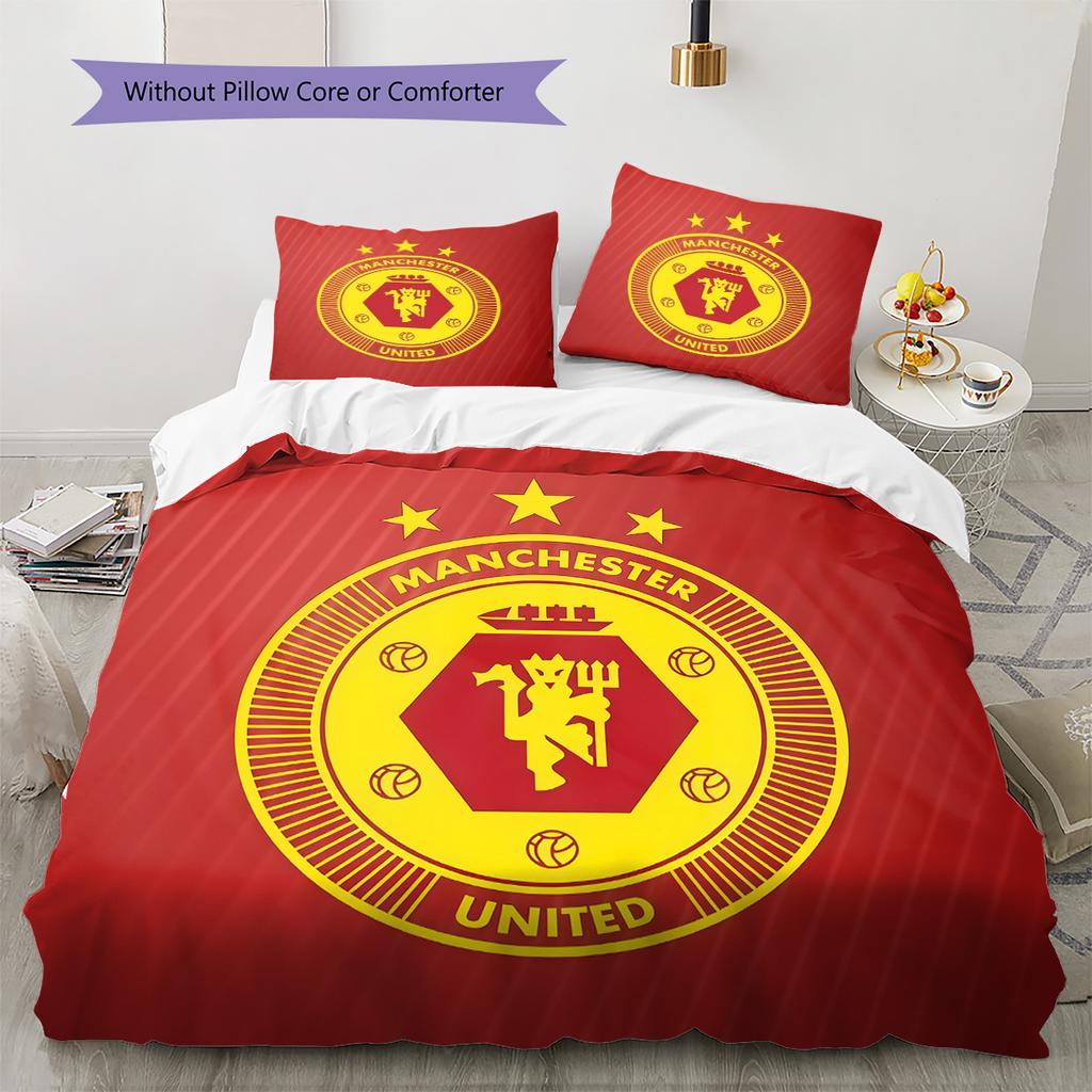 Man Utd Bedding Quilt Set Quilt Cover Pillowcase Home Decoration Birthday Gift (1 * Duvet Cover + 2 * Pillowcase, Without Core)
