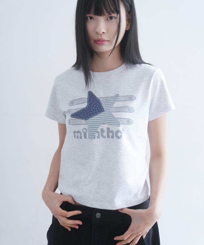 Mimdeowodeulobeu Napoleon Star Crop Patch T-Shirt_Light Gray