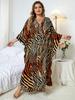 EDOLYNSA Brown Striped Women's Kaftan Cover Up Plus Size House Robe Fresh Dress Beach Wear Homewear Lounge Wear Caftan Q1297