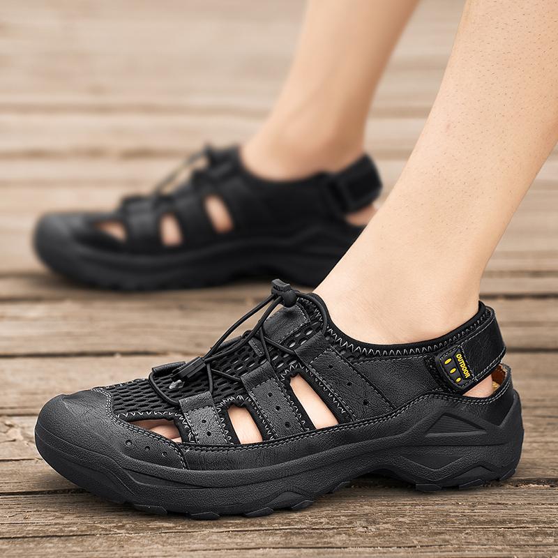 Nuove Sandali Estivi da Uomo in Vera Pelle Design alla Moda Traspiranti Scarpe Casual da Uomo Fondo Morbido Sandali da Spiaggia per Esterno Taglia Grande 46