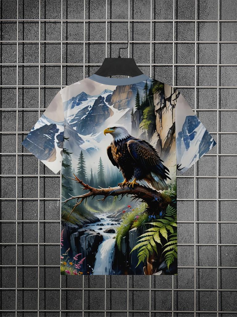Men'S 3D Print Eagle Element Casual Athletic Top, Fabric, Regular Fit, Suitable for Outdoor Activities And Daily Comfort, Fashio