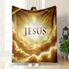 "Golden Jesus In Heavenly Light Design" Patterned Flannel Blanket Perfect for the Bedroom Living Room, Sofa, or a Little Nap