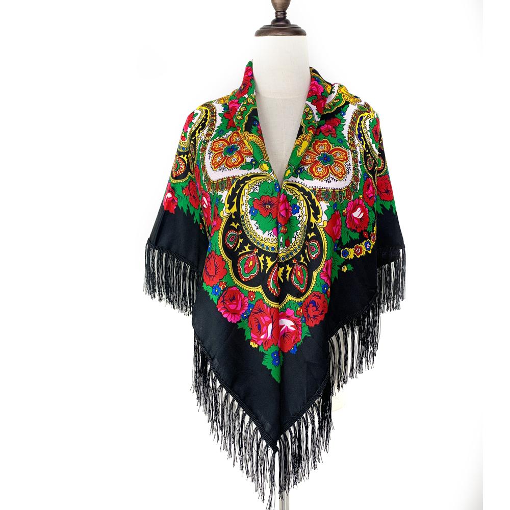 135*135Cm Russian National Square Scarf Women Luxury Floral Print Bandana Scarves Ukrainian Fringed Shawl Travel Sunshade Wraps