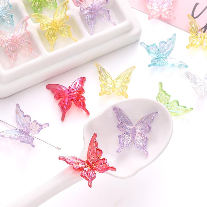 100 Peças Acrílico Transparente Cor AB Contas de Borboleta Soltas Contas Espaçadoras Charms para Artesanato DIY Colar Pulseira Materiais para Fazer Joias