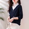 Spring Autumn Style with Collar Splicing Waffle Long Sleeve Fashion Top for Women Pullovers & Long Sleeves