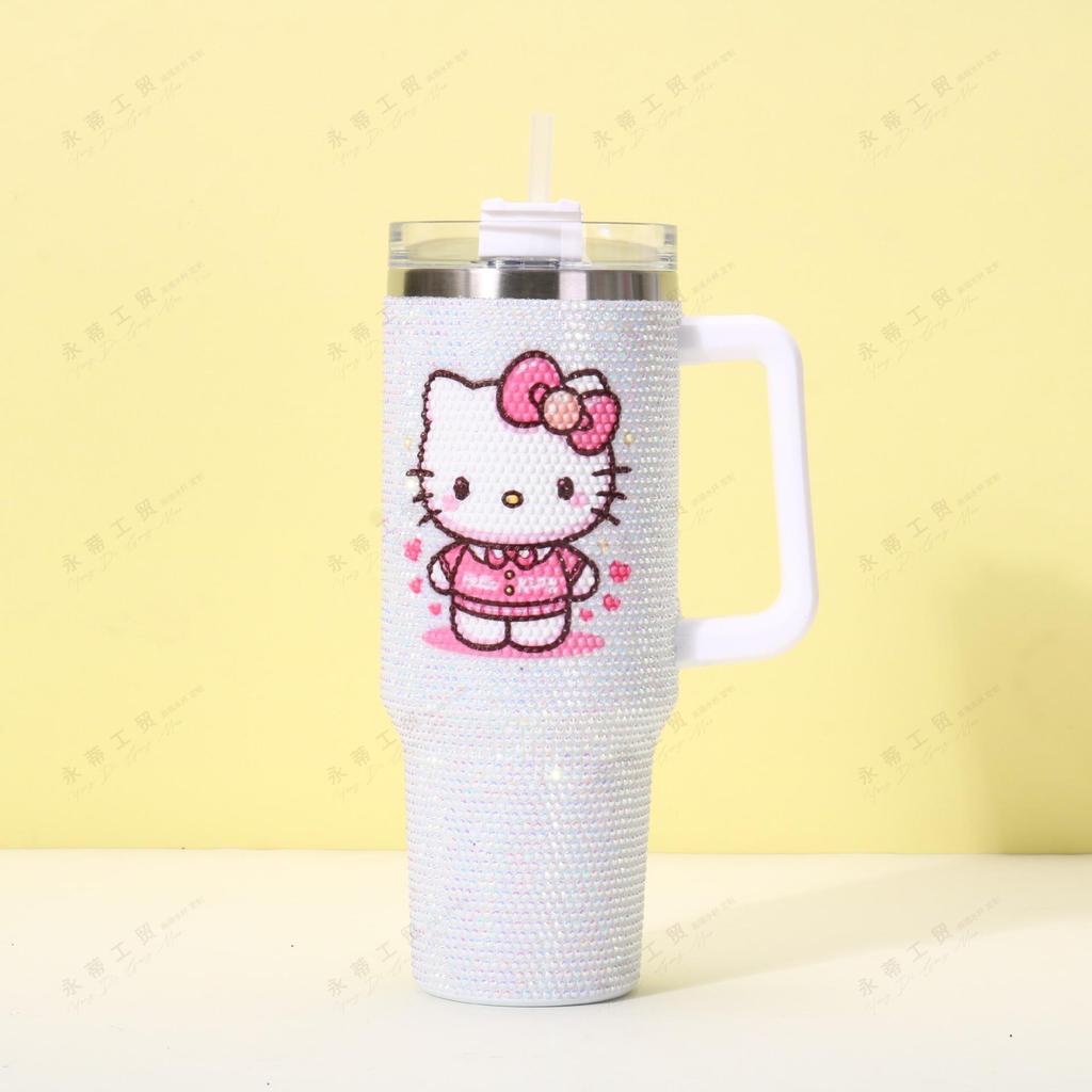 Rhinestone 40oz Stainless Steel Insulated Car Cup with Handle