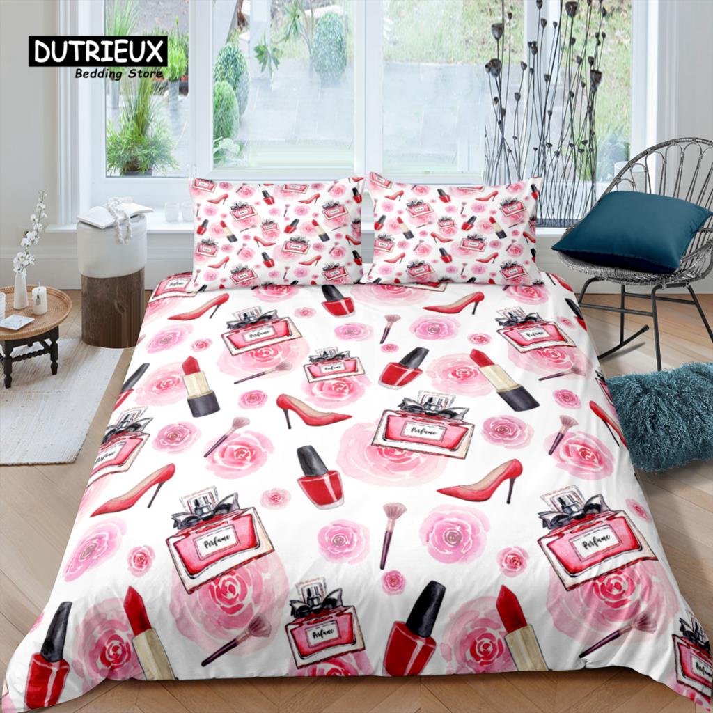 Home Living Luxury 3D Lipstick Bedding Set Cosmetic Duvet Cover Pillowcase Queen and King EU/US/AU/UK Size Comforter Bedding