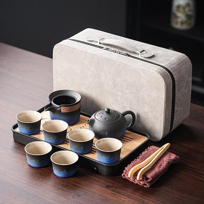 Light Luxury Black Pottery Kung Fu Tea Set Retro Gradual Change Home Office Living Room Teacup Teapot Tea Set