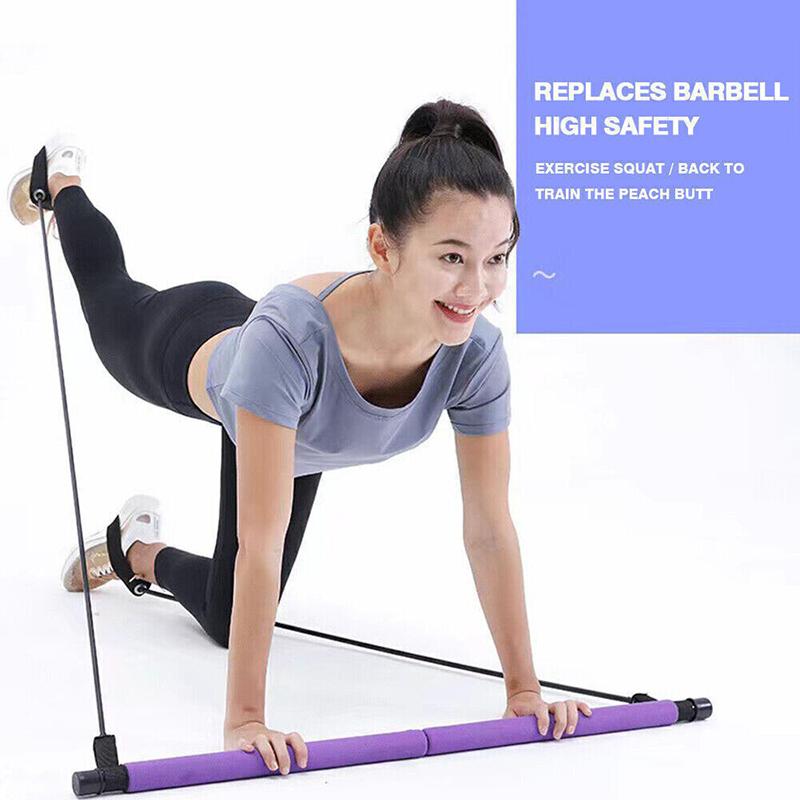 Pilates Bar with Resistance Band  Adjustable Exercise Stick Home Gym