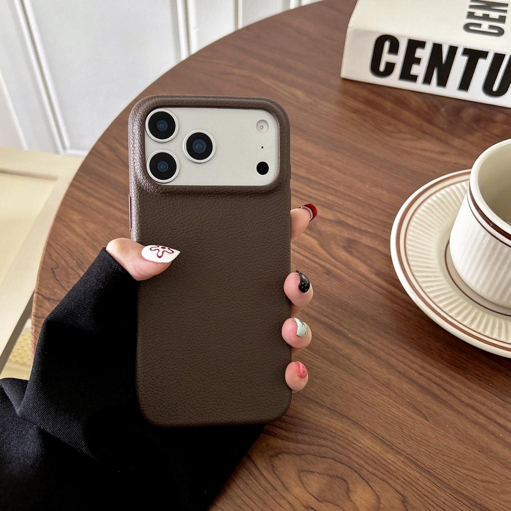 Litchi Leather Texture Solid Color Phone Case For iPhone 17 Air 16 15 14 13 12 11 Pro Max Plus Business Shockproof Cover