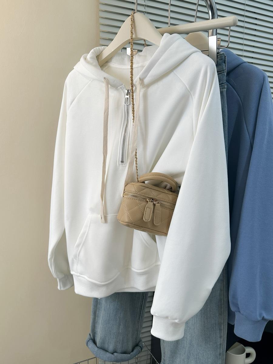 

Хлопковый осенний тонкий новый худи с полумолнией, женский повседневный большого размера, свободный пуловер, универсальная куртка 2XL белый