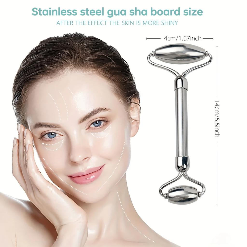Stainless Steel Roller Face Roller Gua Sha Facial Tools Skin Care Facial Care Reduces Under-Eye Puffiness and Dark Circles
