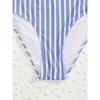 Deep V Neck Vertical Stripe One Piece Swimsuit Ruched High Wais Cut Bathing Suit
