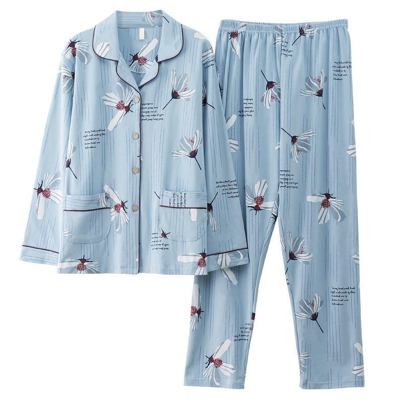 In the Elderly Pure Cotton Pajamas Women's Spring and Autumn Long-sleeved Middle-aged Mother Large Size Cardigan Set Old Lady Loungewear
