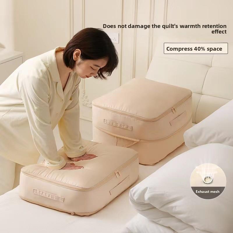 Compression Quilt Storage Bag For Bedroom Organizing With Handle For Travel And Home Use