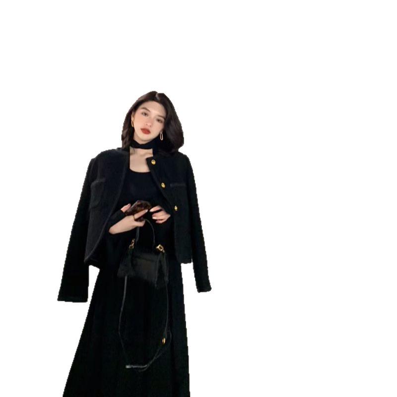 Petite Black Slimming Coco Style Single-Breasted Jacket - French Versatile Long Sleeve Elegant Design