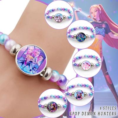 KPop Demon Hunters Bracelets Girls Fashion Beaded Wristband Cute Cartoon Figure Jewelry Accessories Children Christmas Gift Toys