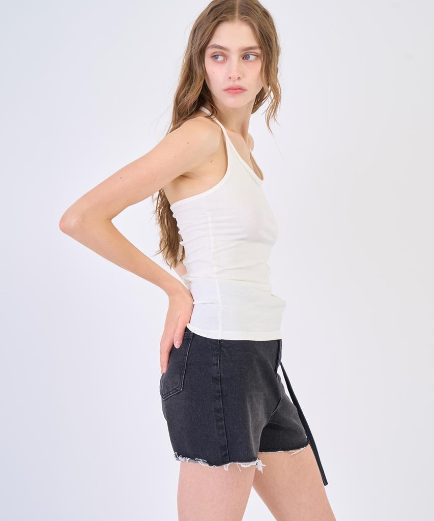 RAVEROUS Belted Denim Shorts Black