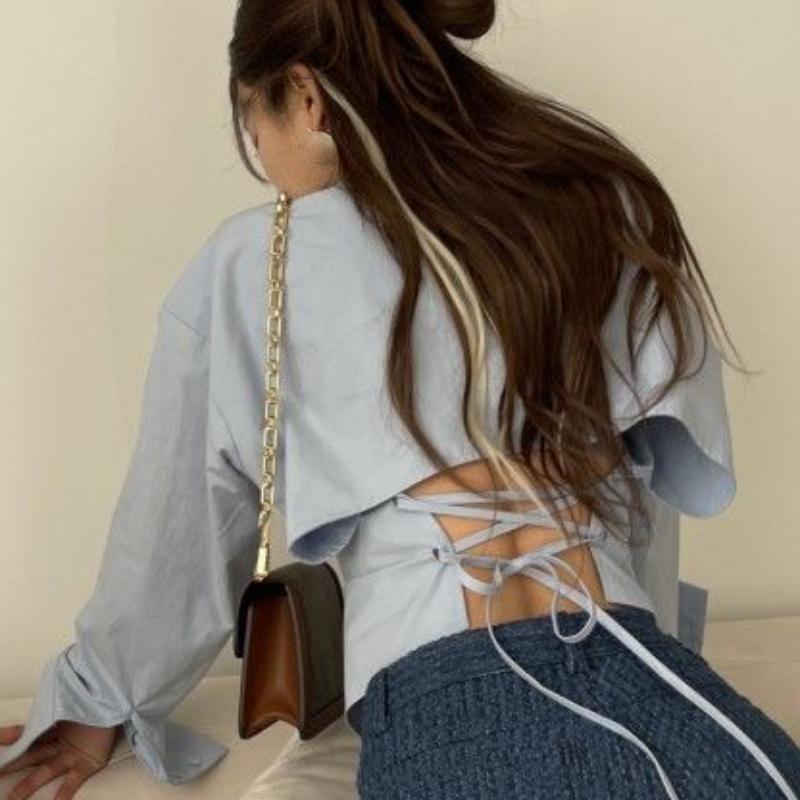 Gömlek Kadın Hotsweet Moda Şık Bandaj Tasarım Basit Ince Bahar Öfke Kore Tarzı Katı Tüm Maç Rahat Harajuku Kızlar