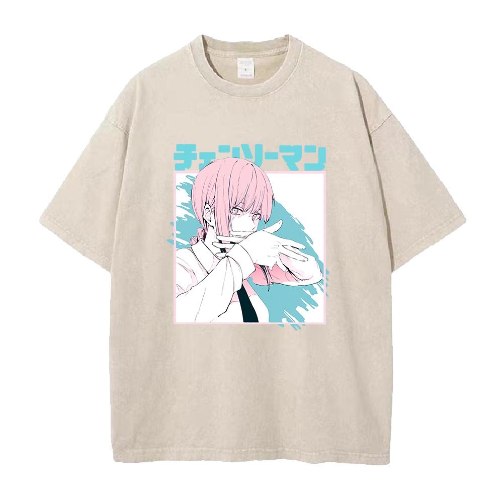 Anime Chainsaw Man Makima Printed T Shirt Men Women Manga Tshirts Pllus Size Tshirts Harajuku Prevalent Washed Cotton Tee