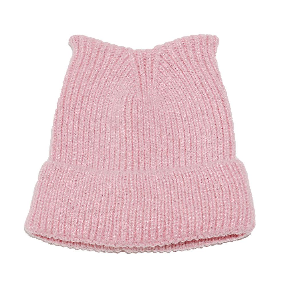Cat ear wool hat solid color light board winter outdoor windproof warm knitted hat children
