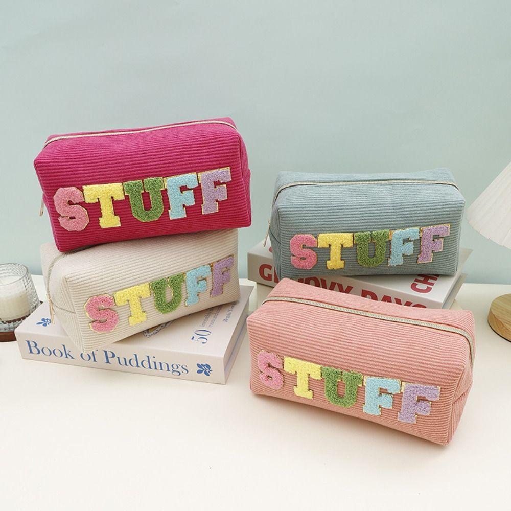 

Portable Makeup Bag Corduroy Makeup Pouch Trendy Toiletry Bag Women розы красного