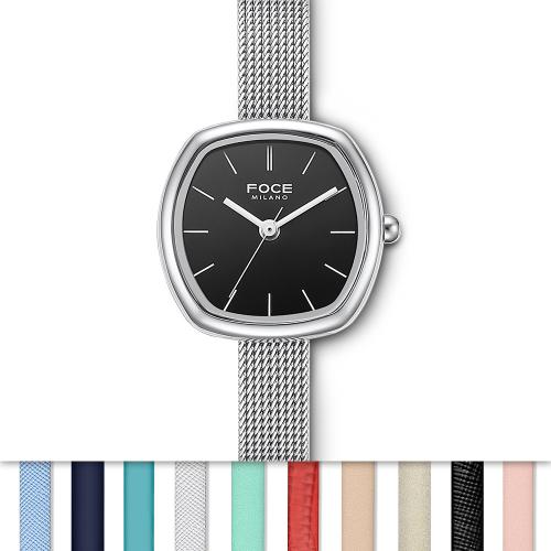 [FOCE LADY] FOCE LADY Women s Macaron Changeable Band Watch with Complimentary Leather Strap FM2015BK Black Patent Leather
