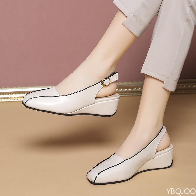 Fashion Retro Wedge Women's Sandals Spring New Style French Solid Color Casual Versatile Single Shoe with Toe Cover Platform Sandals