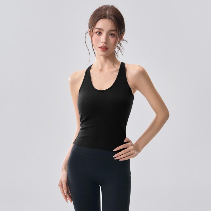 Womens High-Elastic Quick-Dry Yoga Tank Top With Built-in Bra Support Running Pilates Gym Workout