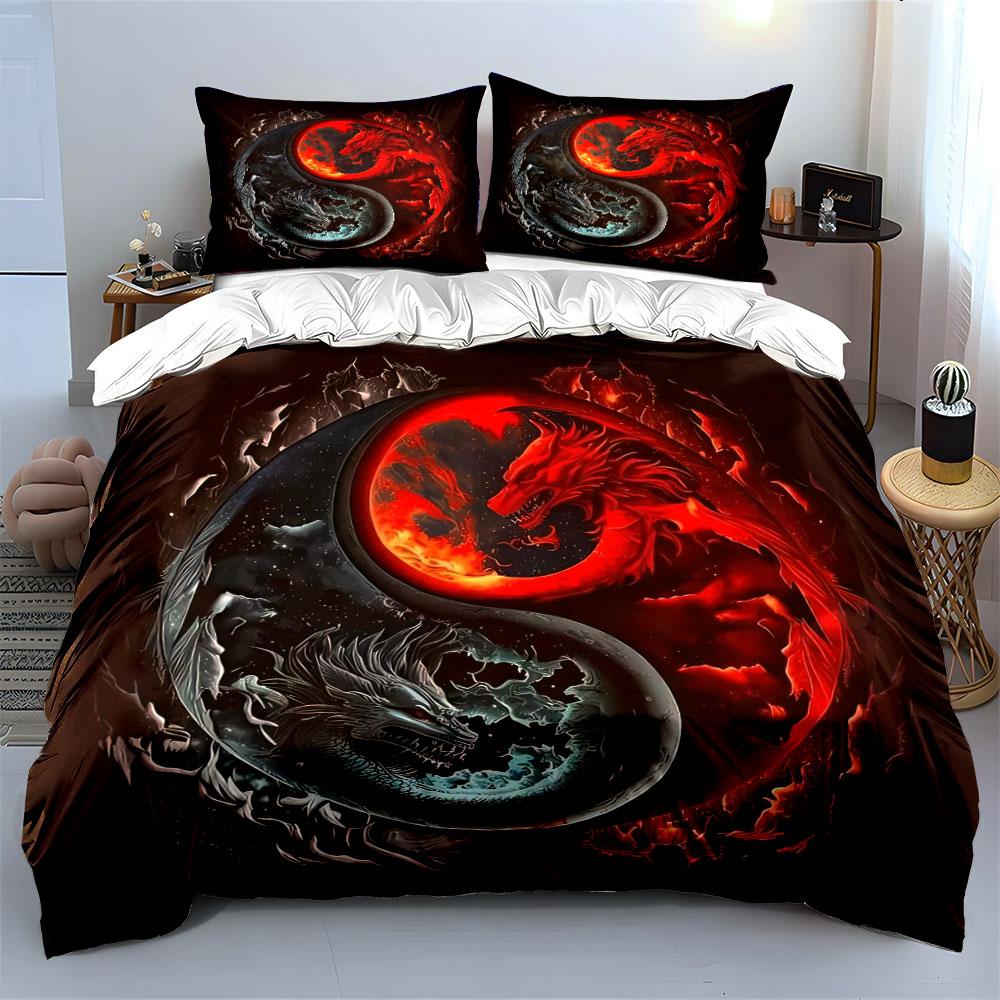 Dragon Yin Yang Art Decor Soft Comfortable Duvet Cover Bedding Set Included 1*Duvet Cover & 2*Pillowcases, Gift