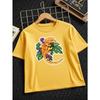 Kids Crewneck Short Sleeve T-Shirt, Gecko Green Leaves Purple Flowers Creative Print Summer Casual Tee