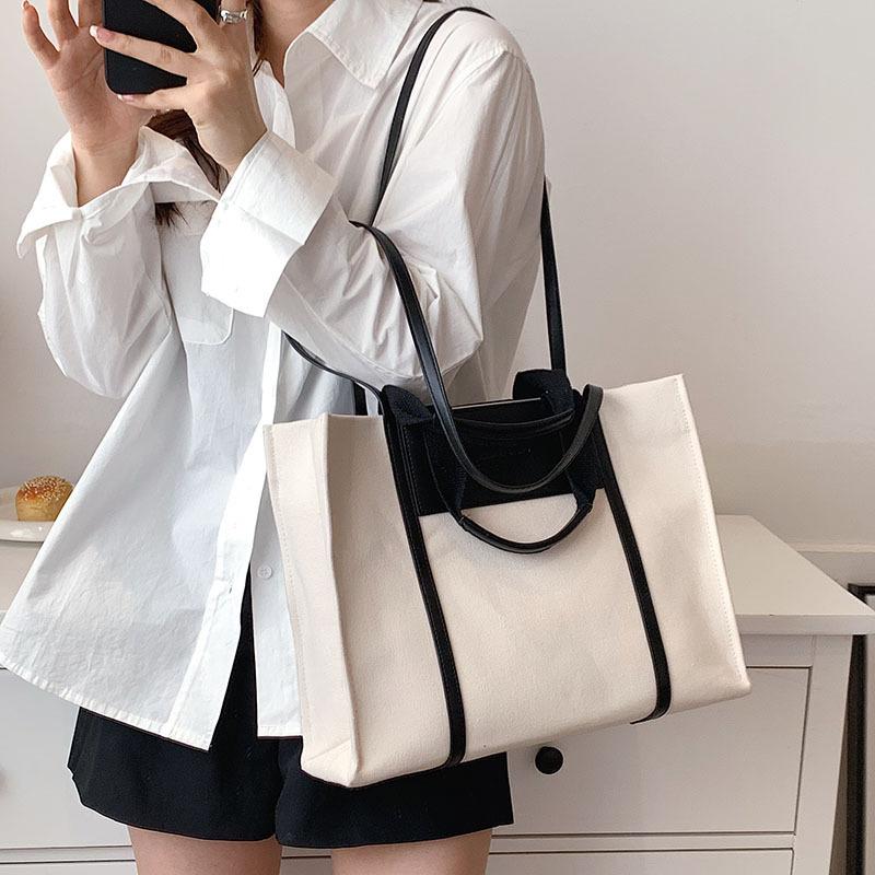 Portable Canvas Large Bag Women's Large Capacity 2025 New High-end Commuting Shoulder Bag Fashion Tote Bag