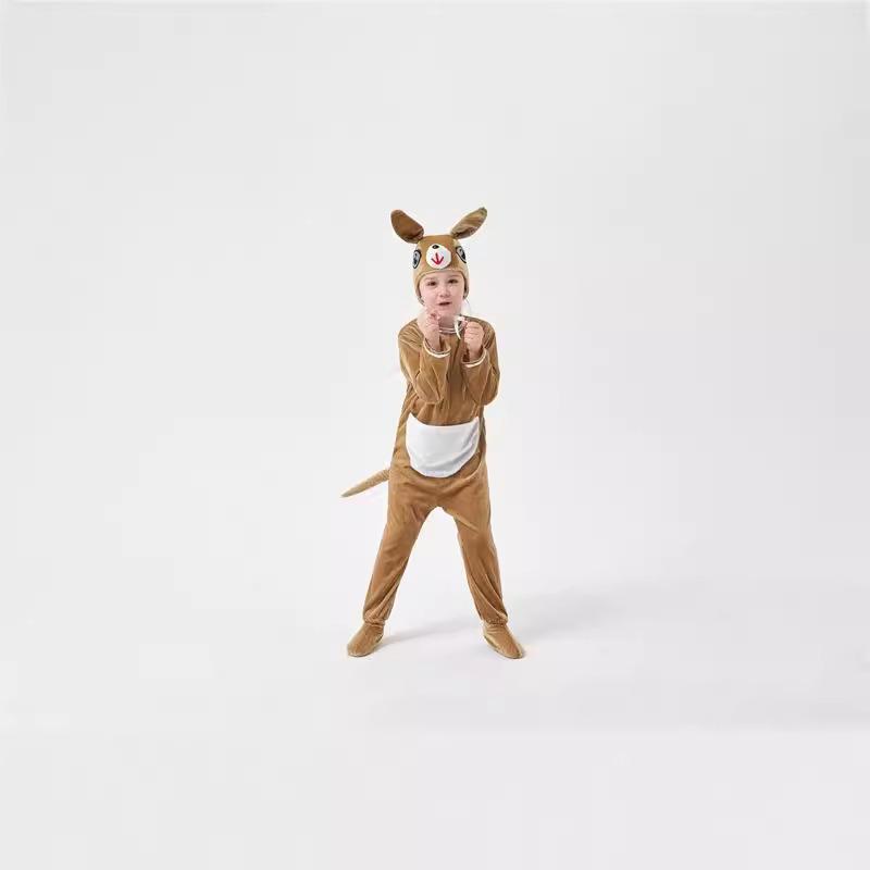 Halloween Children's Kangaroo Animal Costume Cute Men and Women Spring and Autumn Velvet Cartoon Animal Onesie To Keep Warm
