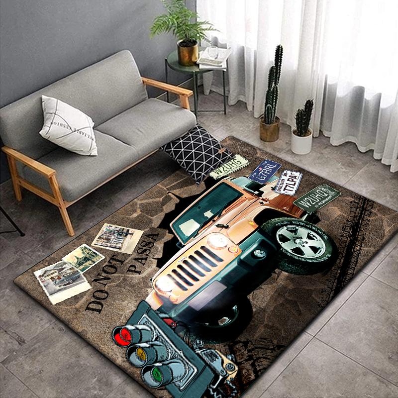 3D Vintage Car Area Rug Large,Carpet Rug for Living Room Bedroom Sofa Decoration,Doormat Kitchen Non-slip Floor Mat Picnic  Camp