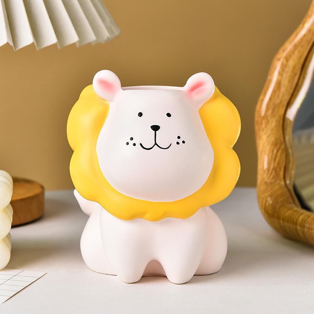 Cream Style Cartoon Pen Holder Little Lion Stationery Organizer Pencil Storage Box  Student