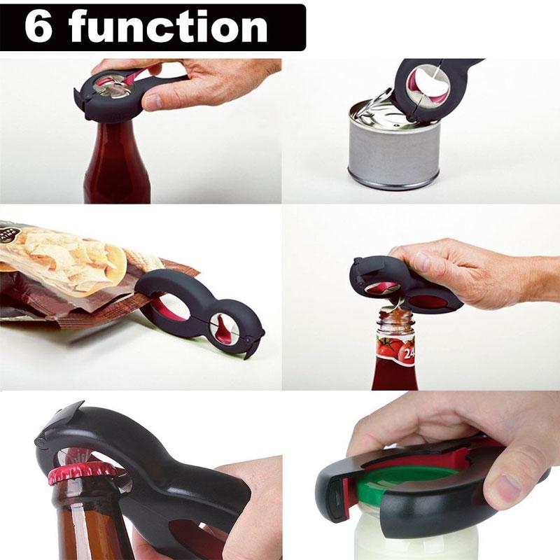 6in1 Multi Function Bottle Opener,All in 1 Twist Gripper Jar Beer Lid Can Opener
