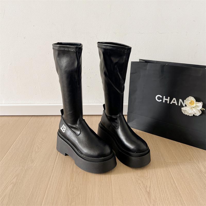 British Gentle Long Knight Boots Women's 2025 New Autumn Black Thick-soled Retro Thick Heel Small Skinny Boots