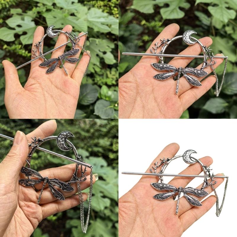 Elegante Antiksilber Libellen Mond Haarnadel Haarstyling-Werkzeug für formelle und zwanglose Veranstaltungstreffen Verkleidungs-Requisiten