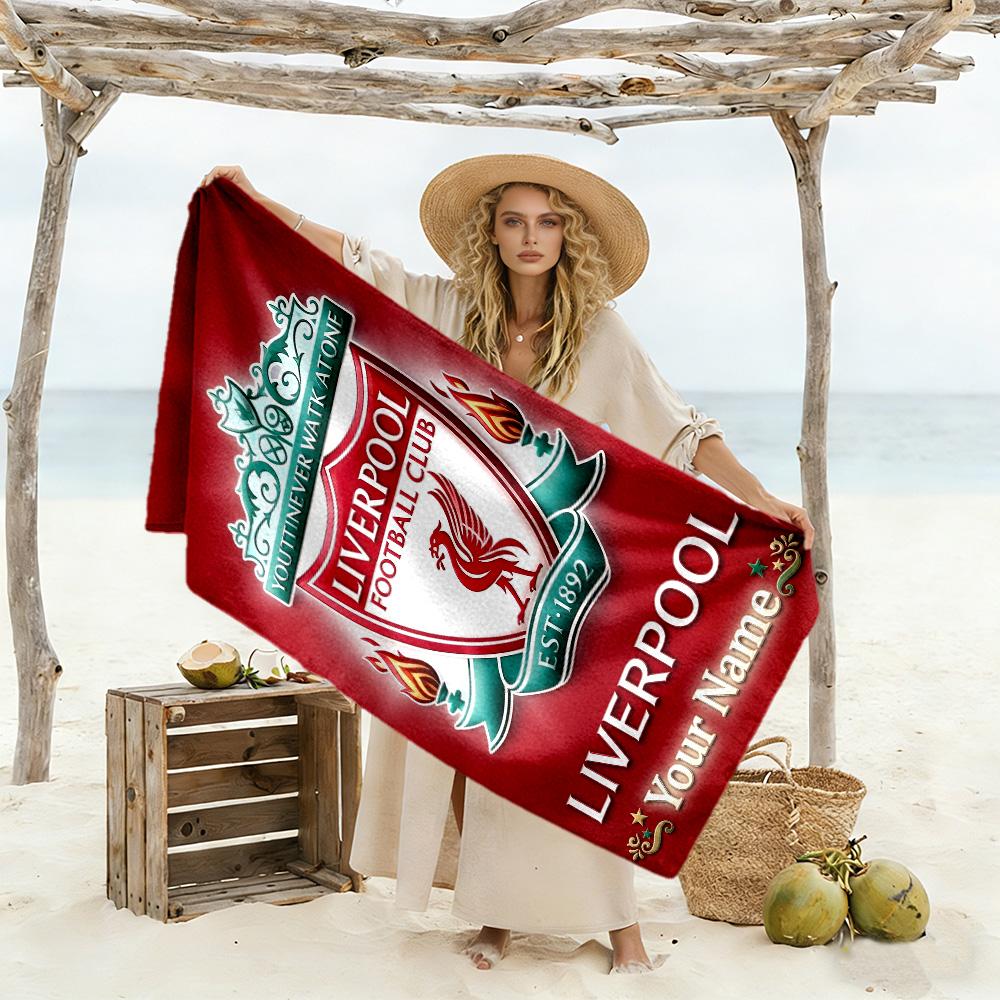 Liverpool FC Logo Personalisierter Name Strandtuch Superweiches Mikrofaser Schnelltrocknendes Gewebe