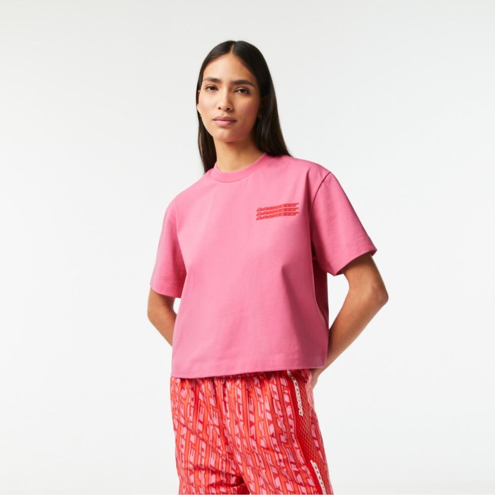 

LACOSTE Женская Свободная Посадка Активная Футболка С Коротким Рукавом Розовая