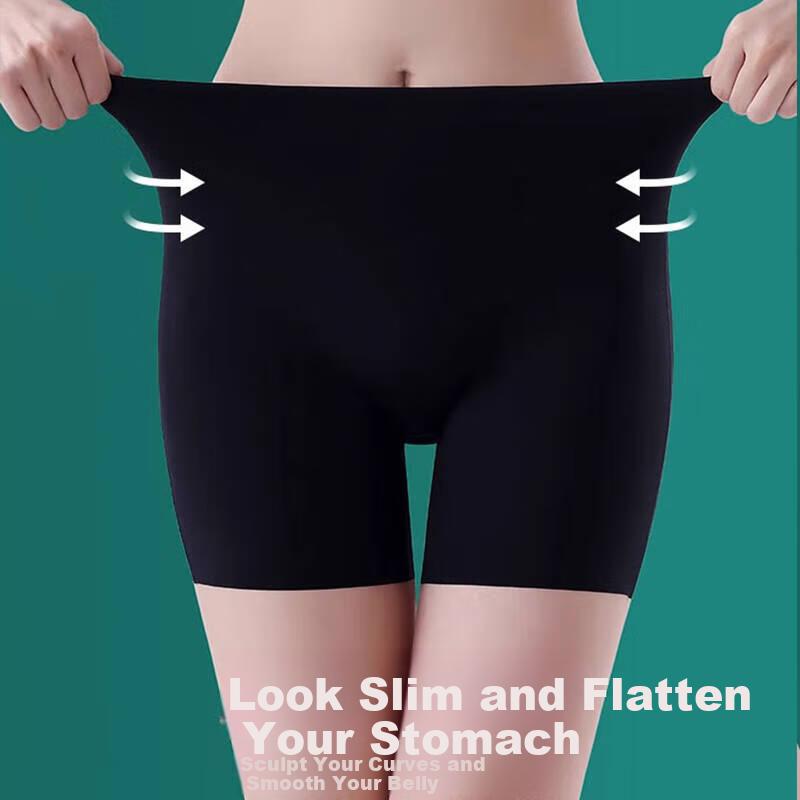 Zaishuo Women's Seamless High-Waist Safety Shorts with Ice Silk Cooling Fabric, Antibacterial Crotch, Anti-Exposure Base Layer Shorts, Pack of 2